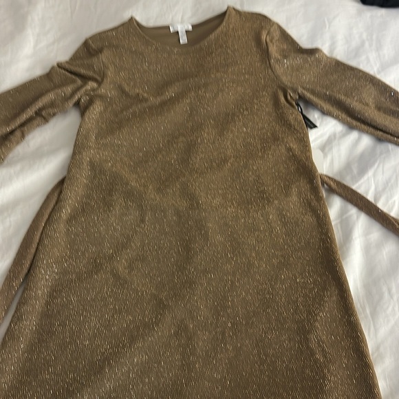 Leith Brown Sparkle Long-Sleeve Tie Waist Dress Small NWT - Picture 9 of 10